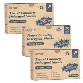 Poesie Travel Laundry Detergent Sheets 120 Sheets Liquidless Clothes Washing Strips Fresh Linen Scent (3 Pack 40 Count)