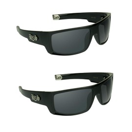Locs Men's All Black Hardcore Gangster Style Sunglasses Sharp Square Wrap Around Style Vintage With Microfiber (2 PK Locs 91025 Glossy Black)