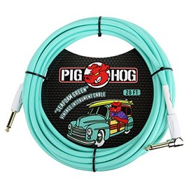 Pig Hog PCH20SGR - Cable de instrumento de guitarra verde espuma de mar en ángulo recto de 1/4" a 1/4", 20 pies