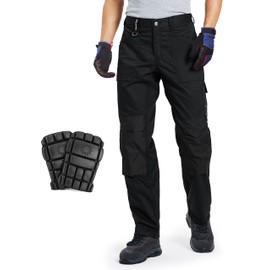 DURAWERK Men's Work Pants, Carpenter Pants with Reinforced Knee Pad Pockets & Knee Pads, Cargo Pants for Construction (Black, 36WX30L)