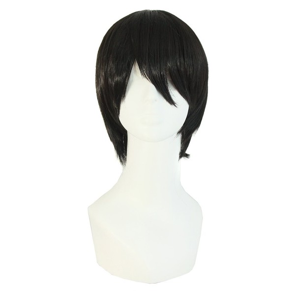 MapofBeauty Fashion Men's Side Bnags Short Straight Synthetic Wig (Black)