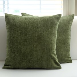 Encasa Homes Chenille Cushion Covers, Set of 2, Moss, 50 x 50 cm, Textured, Solid Colour, Soft & Smooth, Square Accent Decoration Cushion for Couch, Sofa, Chair, Bed & Floor