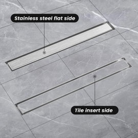 EXF Linear Shower Drain 28 Inch Tile in, Brushed Stainless Steel Rectangle Bathroom Floor Drain with Hair Catcher, Adjustable Feet