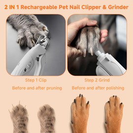 TKL-Techpaws 2-in-1 Dog Nail Trimmers & Dog Nail Grinder with 2 LED Lights, Nail Grinder for Dogs Quiet, USB Rechargeable and Splash Guard, Pet Nail Grinder for Small, Medium, and Large Dogs & Cats