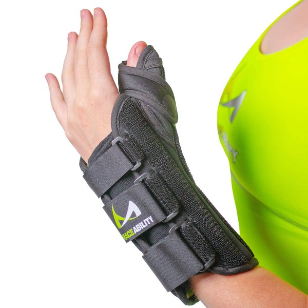 BraceAbility Wrist and Thumb Spica Splint - De Quervain's Tenosynovitis Long Forearm Cast Stabilizer for Tendonitis, Sprains, Thumb Brace for Arthritis Pain and Support - (M Right Hand)