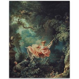The Swing by Fragonard - Young Woman on a Swing in a Lush Dreamy Garden 28x36 Unframed Print, Rococo Art Decor, 18th Century Painting, Vintage Art, Romantic Bedroom & Living Room Décor