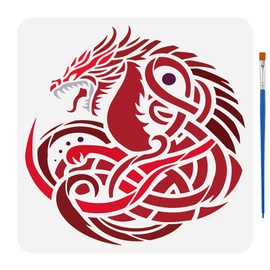 FINGERINSPIRE Dragon Stencils with a Paint Brush 30x30cm Circling Dragon Painting Stencils Reusable Coiled Dragon Pattern Stencil Circled Dragon Drawing Stencil Viking Themes Dragon Template