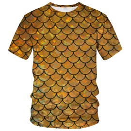 WHNBCW Novelty Fish Scale T Shirt Funny Striped Graphic Tee Shirt,Gold,2XL