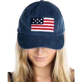 Funky Junque Hats for Women Baseball Caps Cute Terry Cloth American Flag Patch Vintage Low Profile Classic Dad Hat One Size Navy