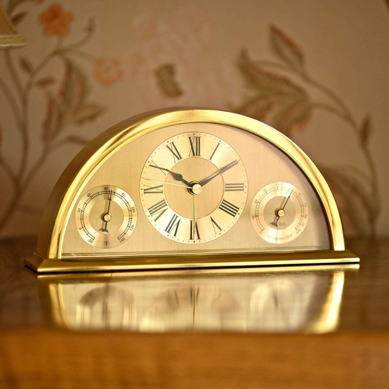 WILLIAM WIDDOP Gold Aluminium Crescent Mantel Clock
