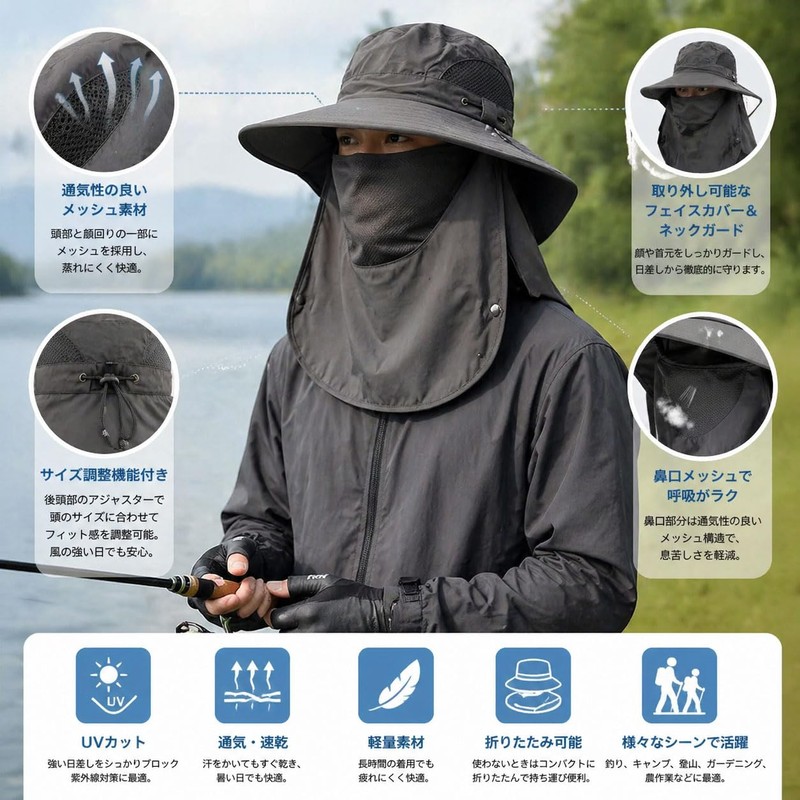QUANSHENL Safari Hat, UV Protection, Wide Brim, Lightweight, Breathable, Quick