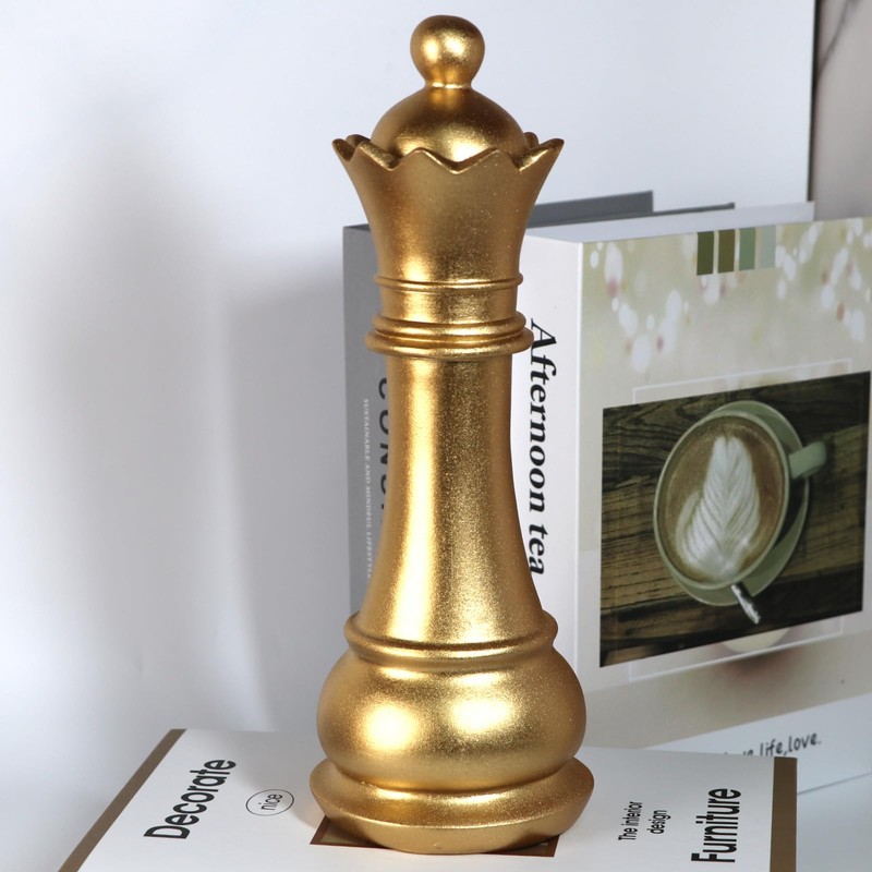 Elegant Gold Resin Chess Piece Statue - Large Decorative King