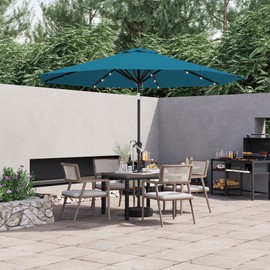 AreShark 9FT Solar Umbrella 32 LED Lighted Patio Umbrella Table Market Umbrella w/Tilt and Crank Outdoor Umbrellas for Garden, Deck, Backyard, Pool and Beach, Lake Blue