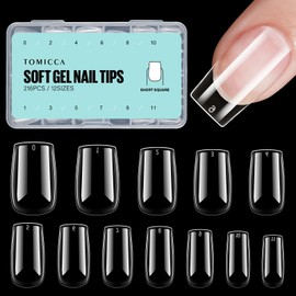 TOMICCA Fake Clear Nails, Short Square False Nail Tips, 216Pcs Nail Extension Tips for DIY Salon Gift