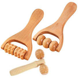 Healvian 3-Piece Massage Roller Set Wooden Foot Massage Trigger Point Massager Three Beads Massage Roller Face Roller Massage for Neck Shoulder Legs Feet Face Back