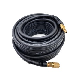 SYXQT Hybrid Air Hose 1/4-Inch x 100FT， 300 PSI Heavy Duty, Lightweight, Kink Resistant, All-Weather Flexibility with 1/4-Inch Industrial Air Fittings and Bend Restrictors,Black