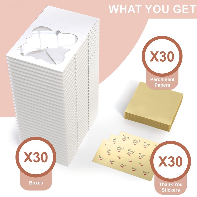 Leafiew 30 Pack 6x6x3 Bakery Boxes with Window – Small
