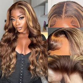 BELIANA Honey Blonde Lace Front Wig Human Hair 5x5 HD Lace Closure Wigs Human Hair Pre Plucked with Baby Hair 180% Highlight Glueless Lace Front Wigs Human Hair Body Wave Closure Wig(18 Inch)