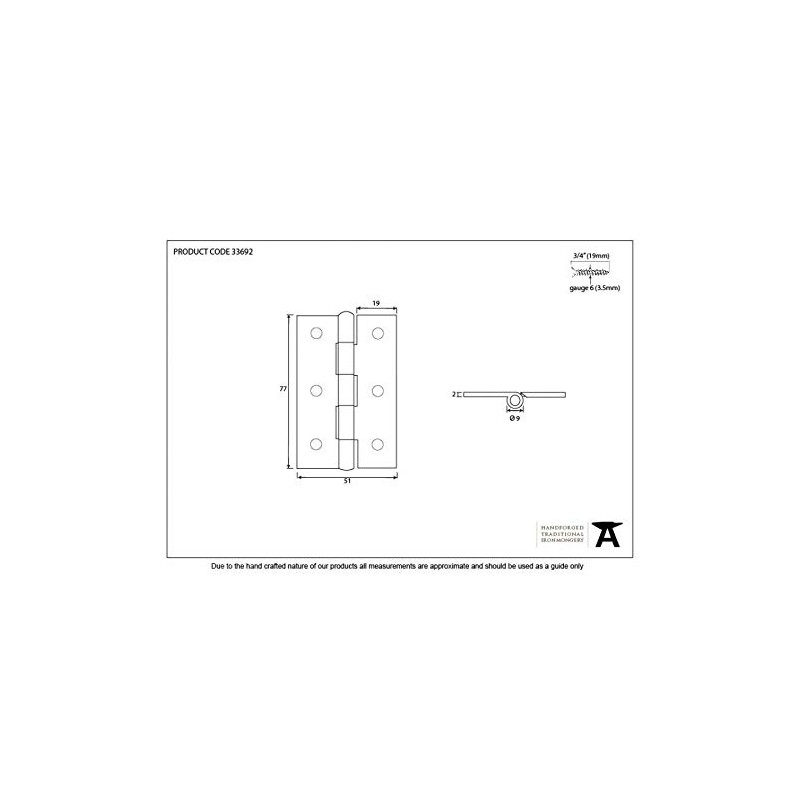 From The Anvil Pewter 3 Inch Butt Hinge (Pair)
