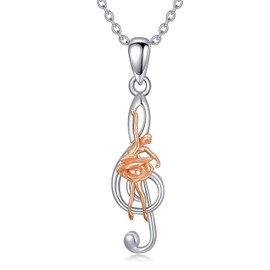 PROESS Ballerina Necklace 925 Sterling Silver Dancer Ballet Music Necklaces Treble Clef Music Notes Pendant Ballerina Jewelry Gifts for Women Teens Girls, Sterling Silver, No Gemstone