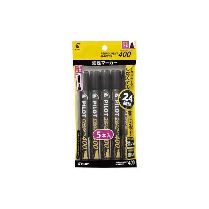PILOT PMPM50B5B Permanent Markers, 400, Medium Point, Chisel Tip, Black,
