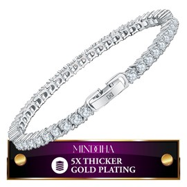 MINDDHA 18K White Gold Plated 3mm Cubic Zirconia Tennis Bracelet – Elegant CZ Tennis Bracelet for Women, Thin, Dainty, & Classic, Available in Yellow and White Gold Options, Size 8"