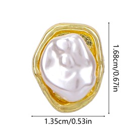 Baroque Pearl Stud Earrings for Women, Elegant Plated Irregular Chunky Big Studs, Gold Flat Statement Vintage Freshwater Pearl Earrings Trendy Jewelry Gift for Women Birthday Anniversary Wedding