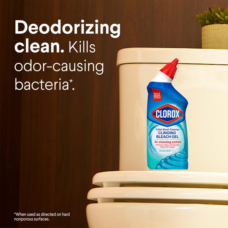 CLOROX Toilet Bowl Cleaner Clinging Bleach Gel, Ocean Mist, 24