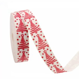 Red Tree Merry Christmas Ribbon 5/8 Inch × 10 Yards
