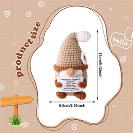 TOYMIS Positive Gnome, Emotional Plush Support Wool Crochet Gnome Knitted Toy with Flower Cheering Up Gift for Families Friends Christmas Birthday Party Decoration (Khaki)
