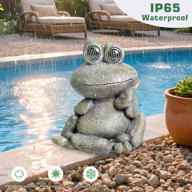 Solar Frog Statue Resin Stone Art Statue Outdoor Yard Garden