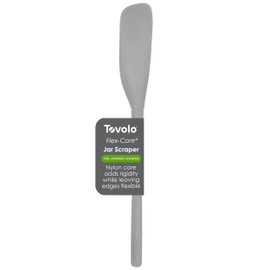 Tovolo Silicone Jar Spatula Long Handled Rubber Scraping Scooping Tool for Peanut Butter Jam Jelly Jars Blenders, Extra Long Flex Core Silicone Jar Scraper Dishwasher Safe BPA Free, Oyster Gray