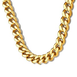 13mm Wide Cuban Link Chain Necklace for man and Woman-Gold 45cm