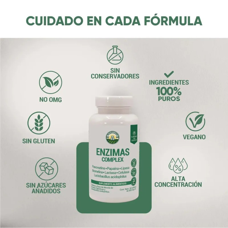Enzimas Digestivas Lactasa, Lipasa 30 Caps Suplemento para Mejor Digestin,