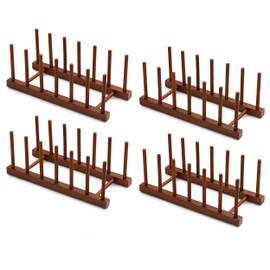 HBlife 4pcs 6 Slots Teak Dish Plate Bowl Cup Book Pot Lid Cutting Board Drying Rack Stand Drainer Storage Holder Organizer Kitchen Cabinet（Keep Dry）