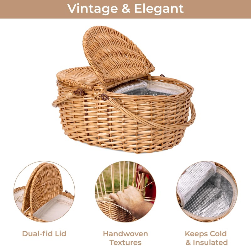 GRANNY SAYS Picnic Basket, Wicker Basket with Insulated Cooler, Woven