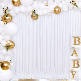 White Backdrop Curtain Wedding Decorations: 4 Panels 5ft x 8ft Polyester Fabric Backgrounds for Bridal Shower Baby Shower Birthday Photography Drapes Decor