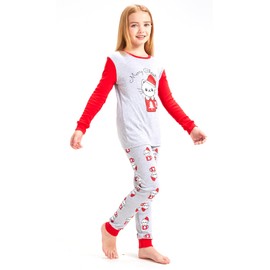 Kids Pajamas Hop Big Boys Cat Pajamas Girls 100% Cotton Christmas Clothes Set (Grey,14)