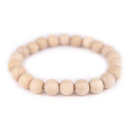 TheBeadChest Wood Stretch Bracelet, Cream - Stackable Beaded Jewelry, Unisex for Men & Women