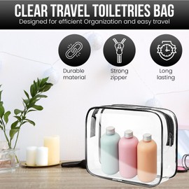 Clear Travel Toiletries Bag Set GLAMZA® Travel Toiletry Bag Set of 2 PVC Bags for Men & Women - Ideal Wash Bag Set for Cosmetics, Make Up & Toiletries (Black)