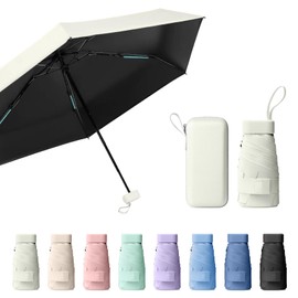 Sykrawki Travel Umbrella, Mini Umbrella, Small UV Umbrella, Windproof Umbrella with Capsule Cover, Portable Pocket Umbrella for Men and Women, White