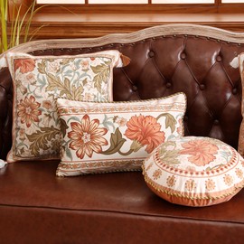 bilin gaier Throw Pillow Covers Pack of 4,Orange Floral Farmhouse with Wild Flowers Pattern Cozy Velvet Pillowcases,Decoration Square Lumbar Round Pillows Cushion Covers for Couch Bed Chair