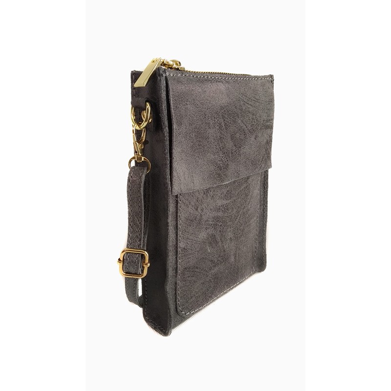 Duna Leather Shoulder Bag (Grey)