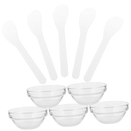 VICASKY Salon Mask Bowls Transparent Thick Glass Mixing Bowls for Facial Masks with White Mixing Sticks Easy to Clean Beauty Supply for