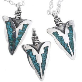 Navajo Turquoise Inlaid Sterling Arrowhead Pendant With Silver Chain 0152