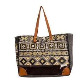 Myra Bag Weekender Bag for Women - Western Upcycled Canvas & Leather Shoulder Bag Bison Ridge