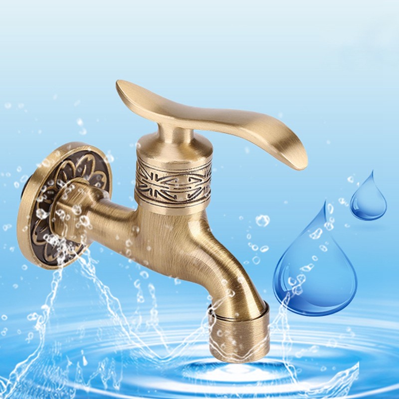 Antique Style Brass Washing Machine Faucet Wall Mount Laundry Cold