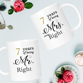 ERYUWOZA 7 Year Anniversary Coffee Mugs Set of 2, 7th Anniversary Wedding Gifts for Wife Husband Parents Couple Grandparents, 7 Year Anniversary Engagement Gifts Cups, 11oz