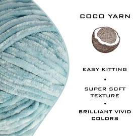 Velvet Yarn for Crocheting – CocoYarn - Chenille Chunky Yarn for Hand Knitting, Fluffy Soft Plush Amigurum Bulky Baby Blanket Yarn for Crochet 100g (2, Grey Mint-47)