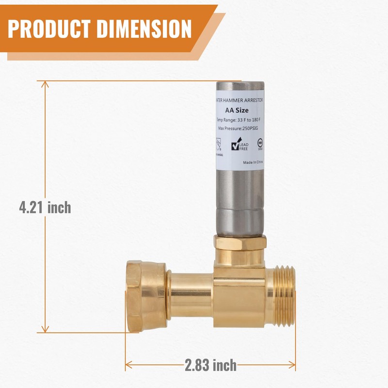 3/4 Inch Washer Water Hammer Arrestor, 3/4" GHT Male x